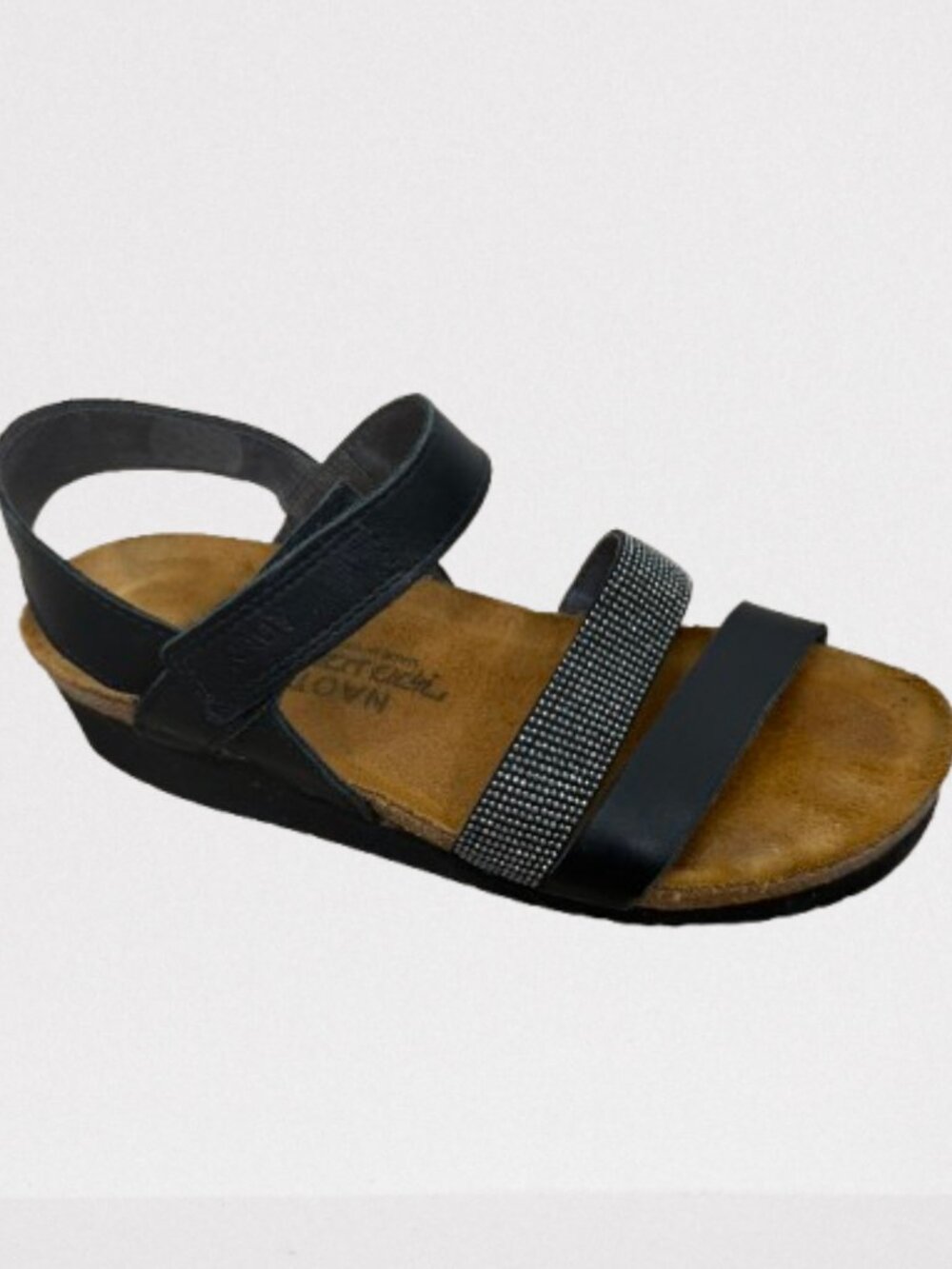 Naot Women's Krista leather Sandals Size 37/US 6-6.5 Black/Silver
